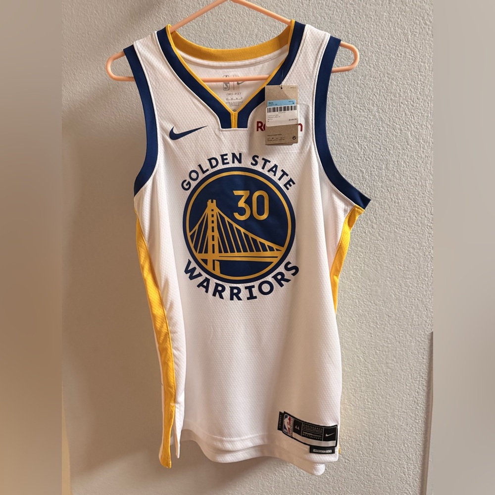 Nike Golden State Warriors White and Blue Basketball Jersey
